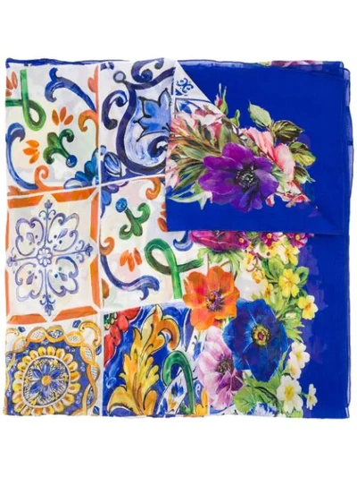 Shop Dolce & Gabbana Foulard Tile Print Scarf In Blue