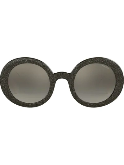 Shop Miu Miu Smoke Glitter Round Frame Sunglasses In Grey