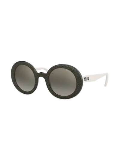 Shop Miu Miu Smoke Glitter Round Frame Sunglasses In Grey