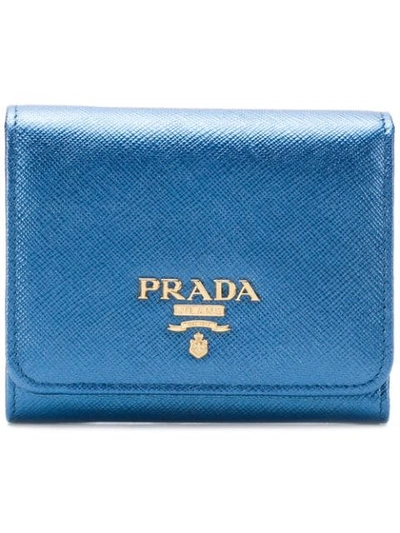 Shop Prada Logo Flap Mini Wallet - Blue