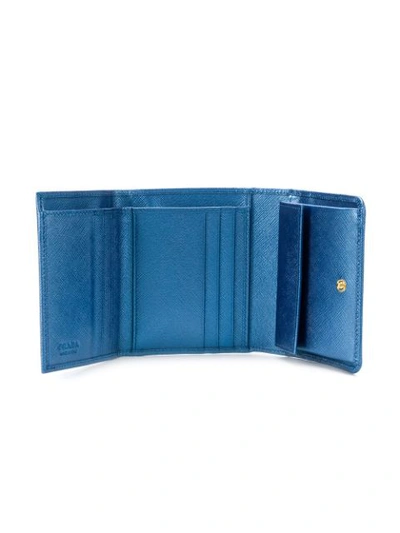 Shop Prada Logo Flap Mini Wallet - Blue