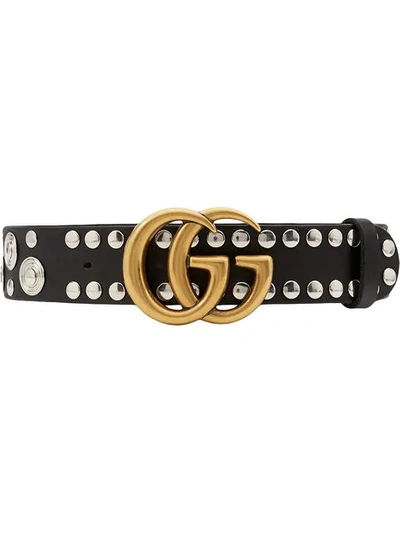 Shop Gucci Studded Leather Belt With Double G Buckle In Black