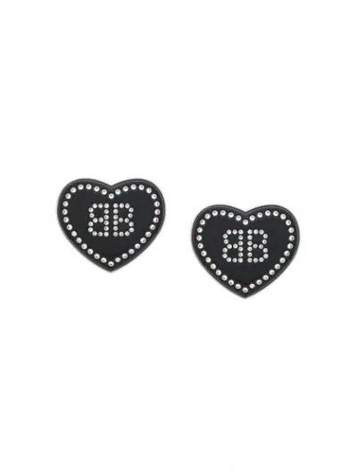 Shop Balenciaga Heart Shaped Earrings In Black