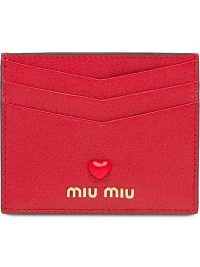 Shop Miu Miu Madras Love Card Holder In Red
