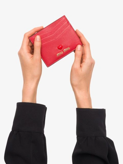 Shop Miu Miu Madras Love Card Holder In Red