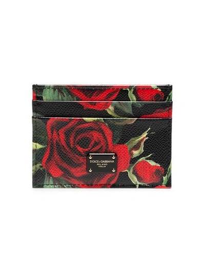 Shop Dolce & Gabbana Multicolour Rose Print Leather Cardholder - Black