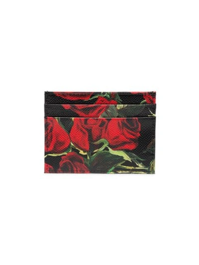 Shop Dolce & Gabbana Multicolour Rose Print Leather Cardholder - Black