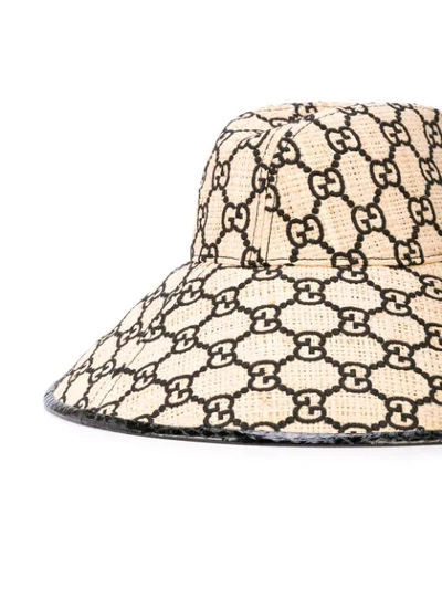 Shop Gucci Gg Pattern Woven Hat In Brown