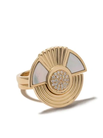 Shop Fairfax & Roberts 18kt Yellow Gold Cleopatra Diamond And Mother-of-pearl Ring