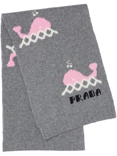 Shop Prada Whale Intarsia Knit Scarf In Grey