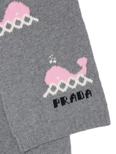 Shop Prada Whale Intarsia Knit Scarf In Grey
