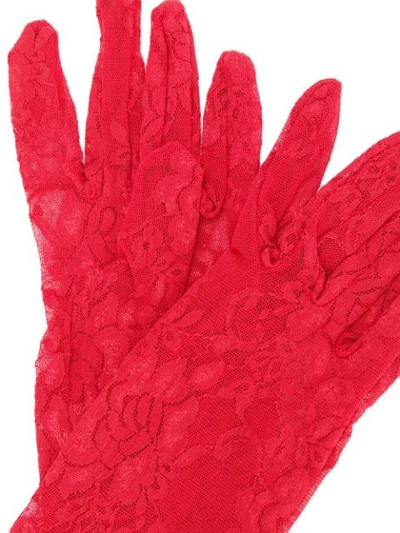 GUCCI FLORAL TULLE GLOVES - 红色