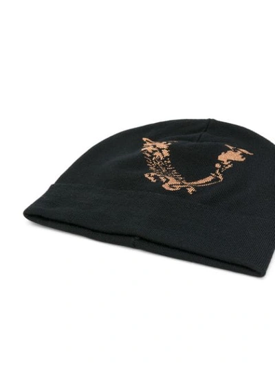 VERSACE METALLIC LOGO KNIT BEANIE HAT - 黑色