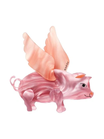 Shop Gucci Flying Pig Brooch In Pink