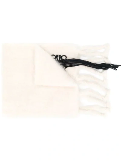 Shop Loewe Embroidered Logo Scarf In 2101 White Black