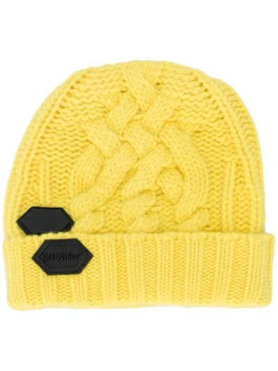 Shop Off-white Logo Patch Beanie In Yellow