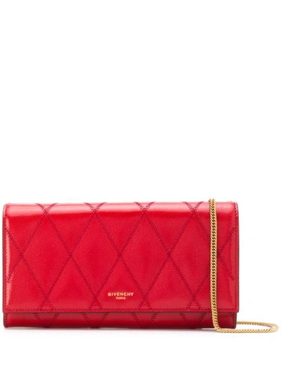 Shop Givenchy Quilted Chain Wallet In Red