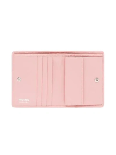 Shop Miu Miu Matelassé Embellished Billfold Wallet In Pink