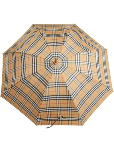 Shop Burberry Vintage Check Walking Umbrella In Yellow