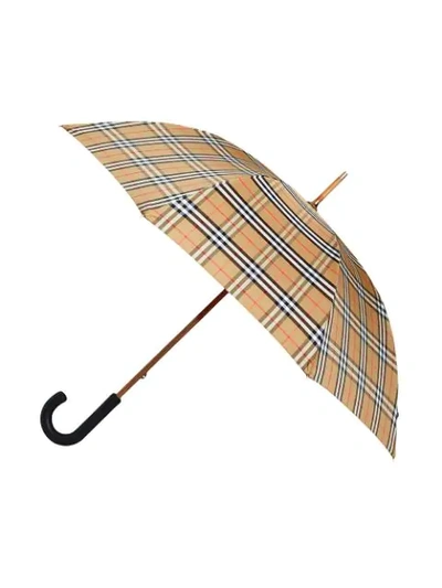 Shop Burberry Vintage Check Walking Umbrella In Yellow
