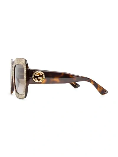 Shop Gucci Rhinestone Embellished Sunglasses In Brown