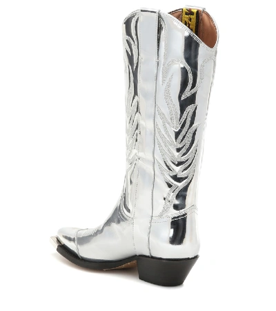 Shop Off-white For Walking Metallic Leather Boots In Silver