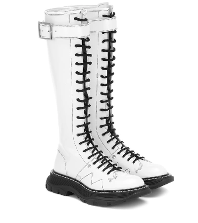 Shop Alexander Mcqueen Leather Knee-high Boots In White