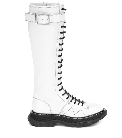 Shop Alexander Mcqueen Leather Knee-high Boots In White