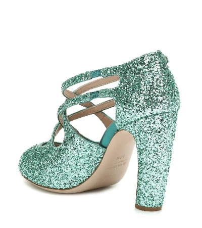 Shop Miu Miu Glitter Sandals In Blue