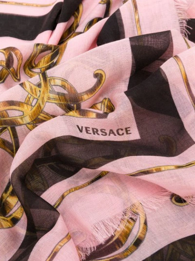 Shop Versace Barocco Print Scarf - Pink