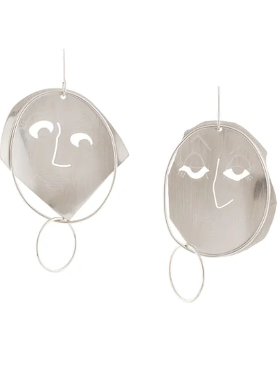 Shop Jw Anderson Face Motif Earrings In Silver