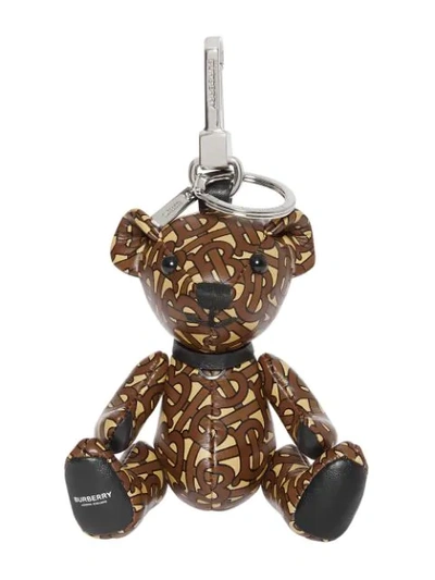 Shop Burberry Thomas Bear Charm In Monogram Print Leather In Brown