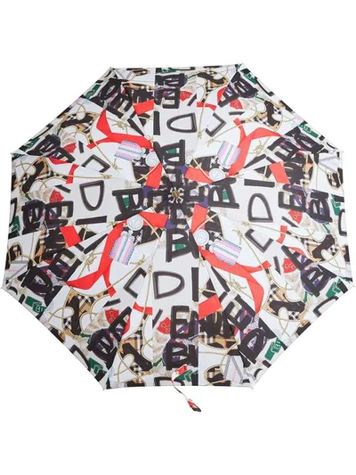 Shop Burberry Graffiti Archive Scarf Print Folding Umbrella In White