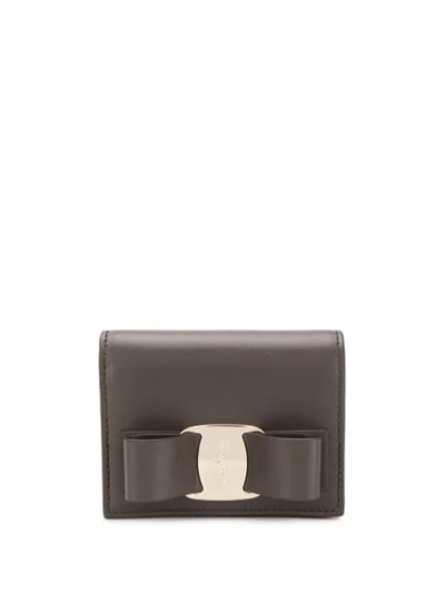 Shop Ferragamo Bow Detail Wallet In Grey