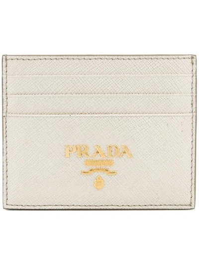 Shop Prada Saffiano Logo Cardholder - Metallic