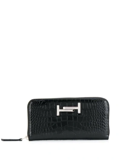 Shop Tod's Embossed Double T Wallet In Black