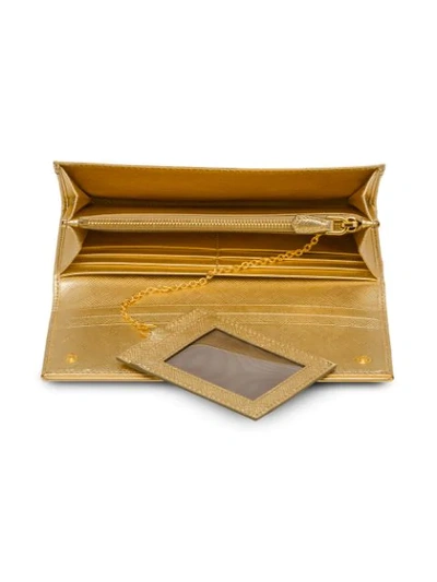 Shop Prada Saffiano Leather Wallet - Metallic
