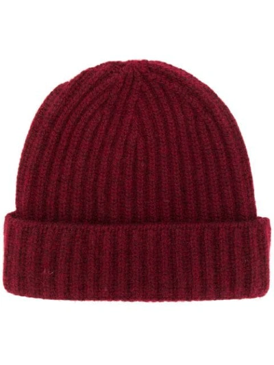 Shop Pringle Of Scotland Ribbed Cashmere Beanie In Red