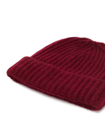 Shop Pringle Of Scotland Ribbed Cashmere Beanie In Red
