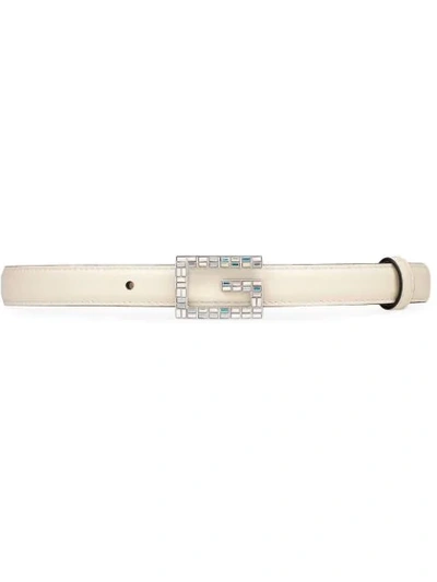 Shop Gucci Leather Belt With Square G Buckle In White