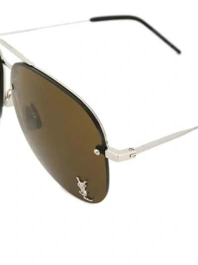 Shop Saint Laurent Eyewear Logo Aviator Sunglasses - Brown