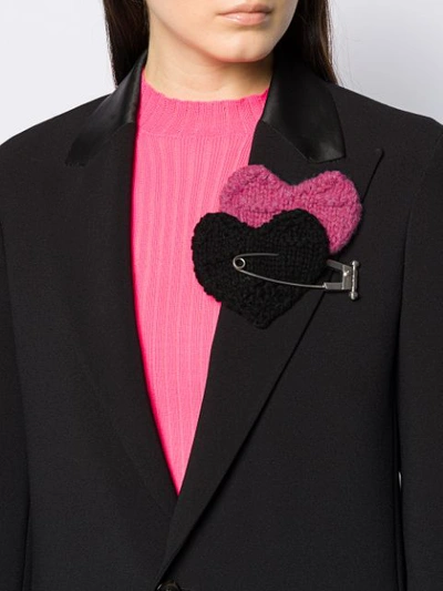 Shop Prada Knitted Heart Brooch In Black