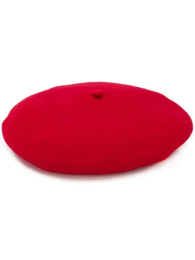 Shop Celine Knitted Beret Hat In Red