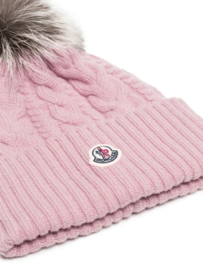 Shop Moncler Pink Wool Beanie Hat With Pom Pom