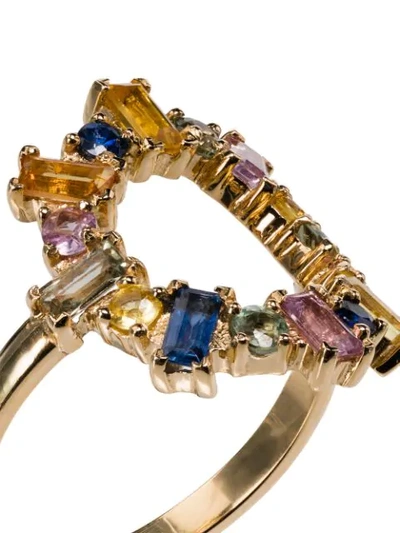 Shop Ileana Makri 18k Yellow Gold Rainbow Sapphire Ring In Multicoloured