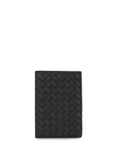 Shop Bottega Veneta Intrecciato Weave Passport Cover In Black