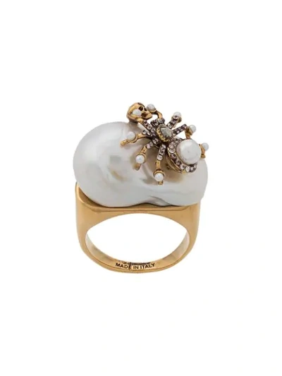 Shop Alexander Mcqueen Skull And Spider Embellished Ring In 1235 Spider Pearl Ring Gold