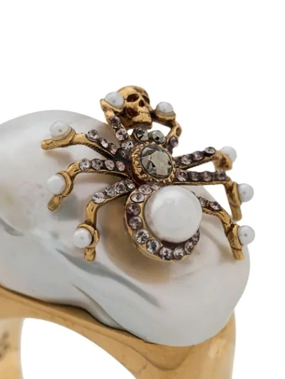 Shop Alexander Mcqueen Skull And Spider Embellished Ring In 1235 Spider Pearl Ring Gold