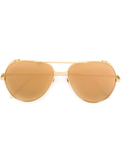 Shop Linda Farrow '426' Aviator Sunglasses In Metallic