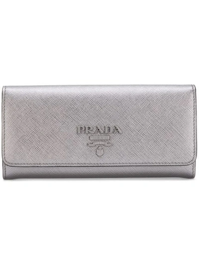 Shop Prada Metallic Flap Wallet - Grey